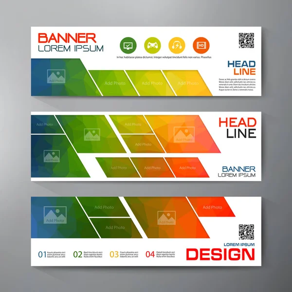 Conjunto de banners para el diseño moderno de negocios. Espalda geométrica poligonal — Vector de stock