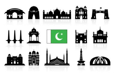 Pakistan seyahat yerler Icon set. 