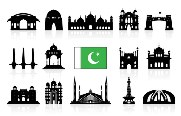 Pakistan seyahat yerler Icon set. — Stok Vektör