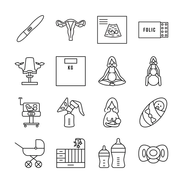 Pregnancy Childbirth Line Vector Icon Set Group Objects Pregnancy Birth — Stock Vector