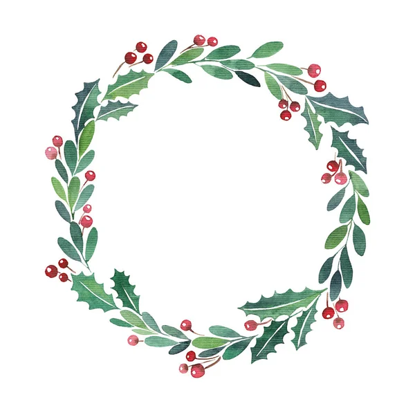 Noel çelengi suluboya boya yeni yıl çerçevesi