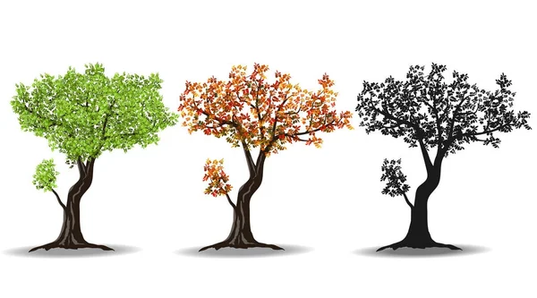 Κόκκινο, πράσινο και σιλουέτες δέντρο — Διανυσματικό Αρχείο