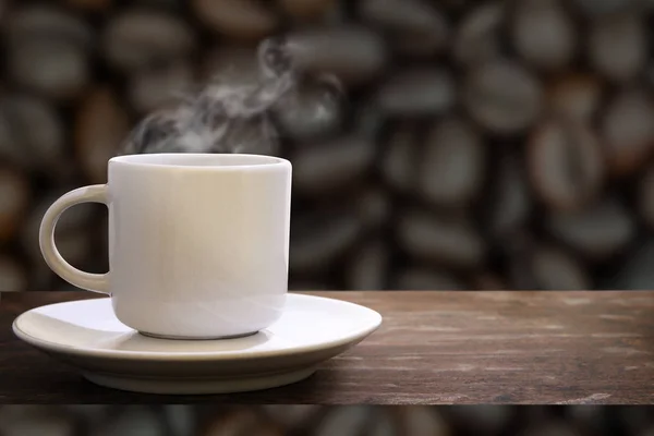 White Coffee Cup Steam Wooden Shelf Hot Drink Mug Isolated — Stock Photo, Image