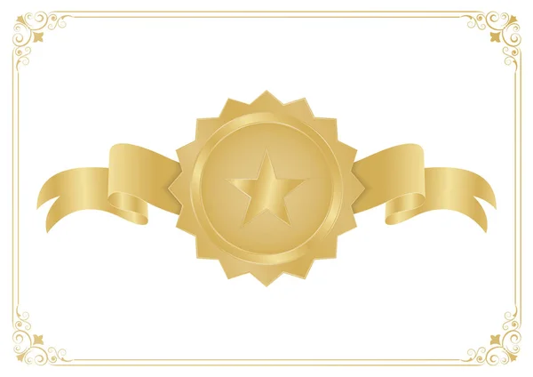 Medalha de ouro com fita e moldura vintage —  Vetores de Stock