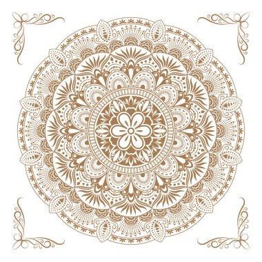 Mandala 'nın dairesel şekli. Doğu tarzında dekoratif süsler. Çiçek desenli mandala. Klasik olarak güzel çizgili tasarım