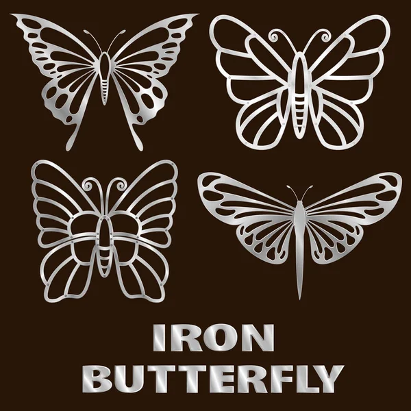 ステンレス製の棚の上のスチール蝶アイコン ベクトル鉄昆虫 — ストックベクタ