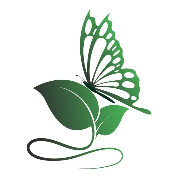 Vlinder Met Bladeren Ontwerp Voor Logo Icoon Natuur Ecologie Concepten — Stockvector