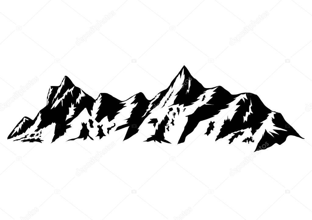 hand drawn mountains silhouettes for high mountain icon, vector illustration 