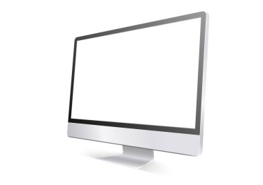 Beyaz arkaplanda bilgisayar görüntüsü izole edildi. Boş monitör. Vektör illüstrasyonu