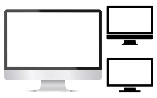 Computerdisplay Und Symbolmonitor Isoliert Auf Weißem Hintergrund Vektorillustration — Stockvektor