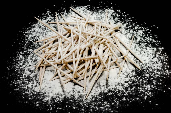 Bunch Toothpicks Sprinkled Flour Dark Surface — Stock Photo, Image