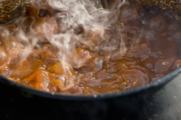 Goulash soup cooking closeup