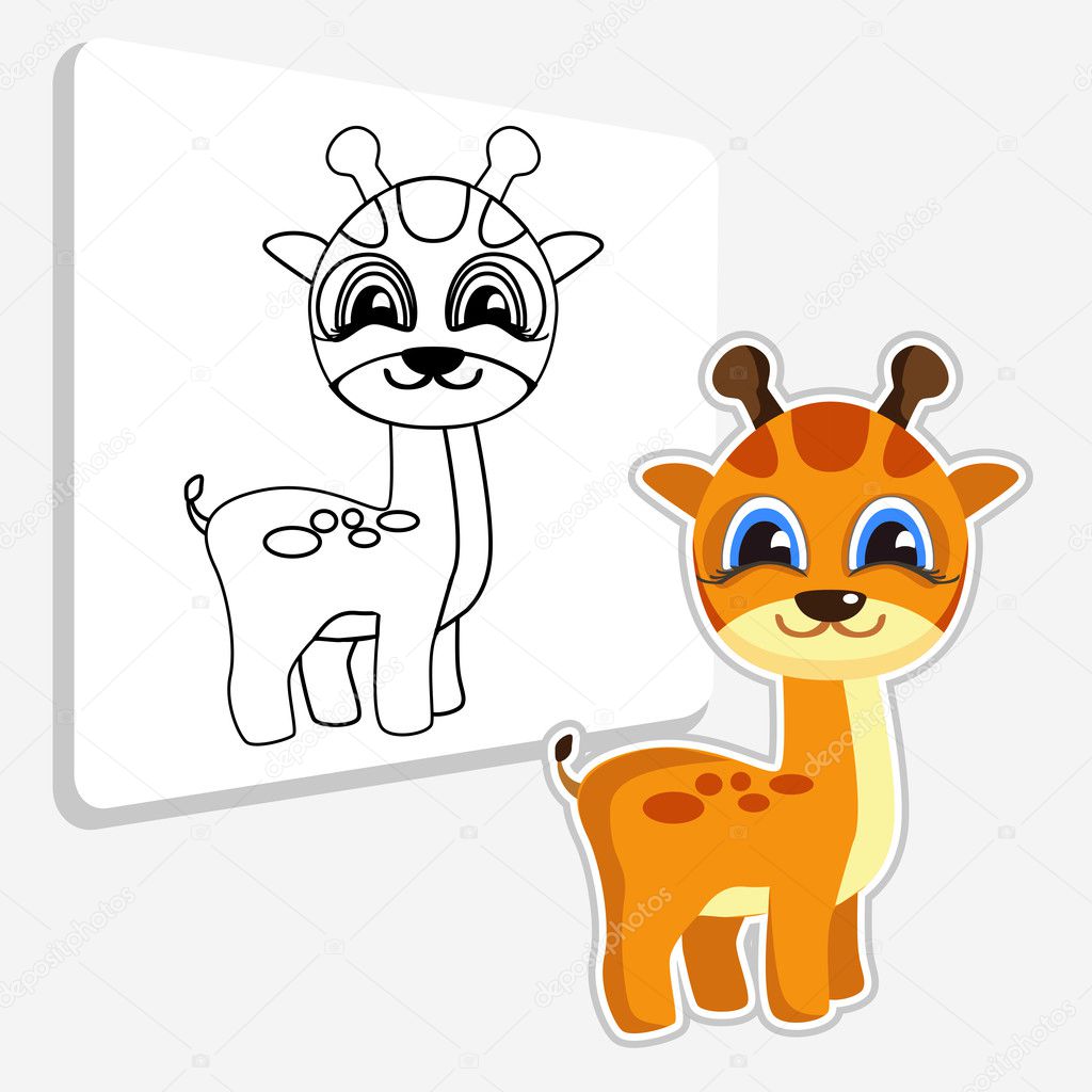 colore fumetto giraffa e disegno bianco e nero linea stilizzati libro educativo gioco da colorare per bambini u vettoriali di with giraffa disegni per
