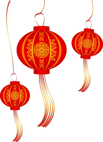 Векторный набор красных китайских фонарей круговой формы — стоковый вектор