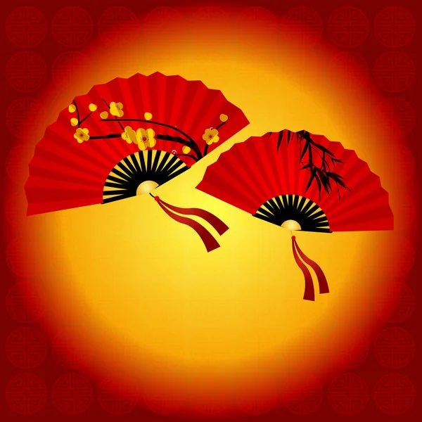 Eventail traditionnel chinois rouge — Image vectorielle