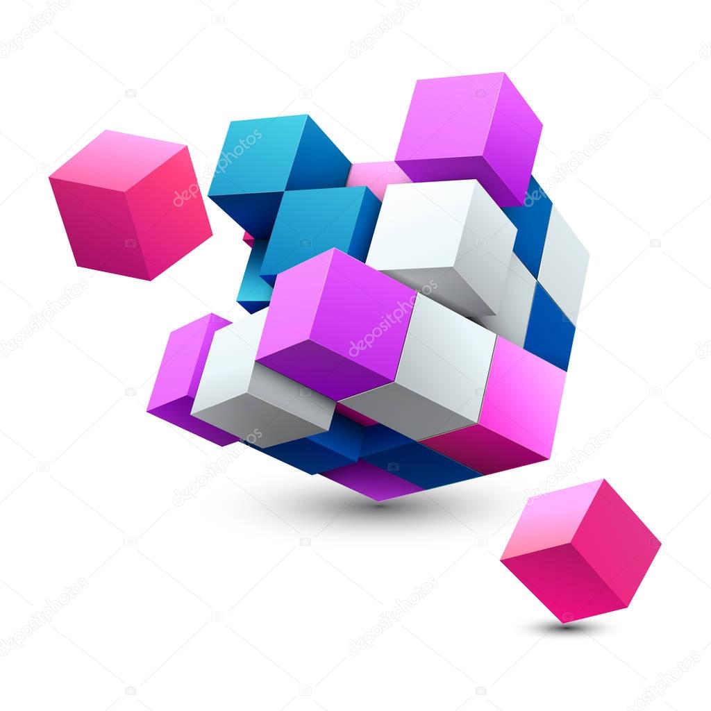 Colorful cubes 3D, background. Business and Marketing infographic icon