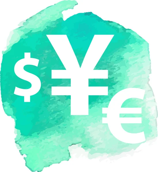 水彩画背景にドル、ユーロ、ポンド、円通貨ベクトル記号 — ストックベクタ