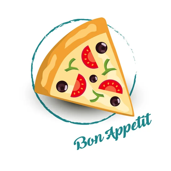 Rebanada de pizza Bon appetit — Vector de stock