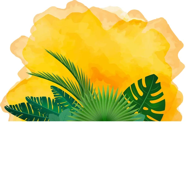 Primavera - hojas sobre fondo amarillo — Vector de stock