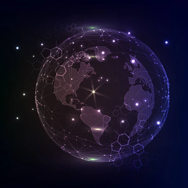 Conexão de rede global, fundo violeta — Vetor de Stock