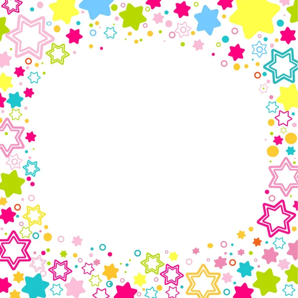 Vector vierkante frame met gekleurde sterren op de witte achtergrond, sparkles gekleurde confetti symbolen - ster-glitter, stellaire flare. — Stockvector