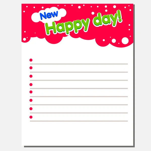 Vorlage für Scrapbooking, Notizbuch, Tagebuch und ausdruckbare Karten für Kinderfeste. Text neuer glücklicher Tag — Stockvektor