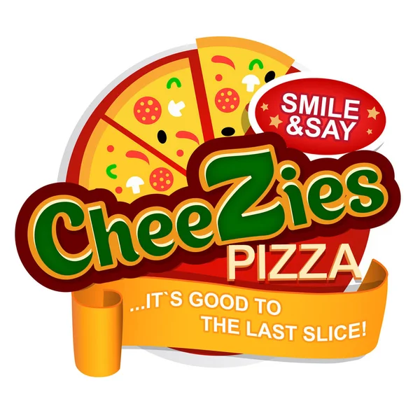 Peynir Pizza logosunu görmeniz gerekir. Menü tasarımı restoran veya pizzacı için etiket.