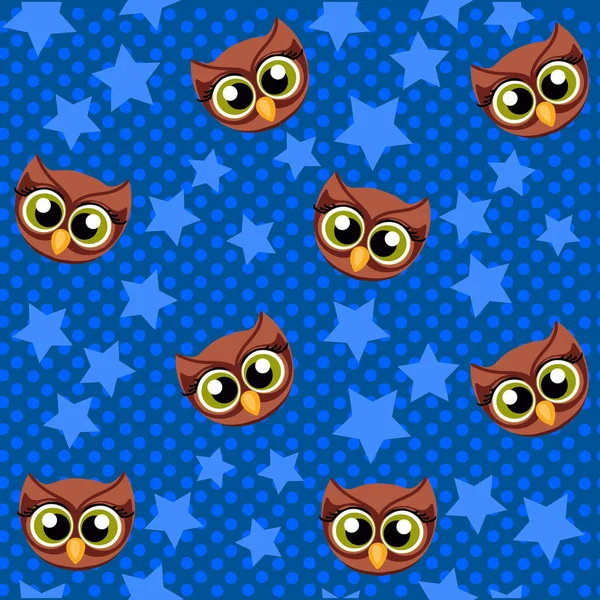Cute vector owl and stars seamless pattern. — Stock Vector