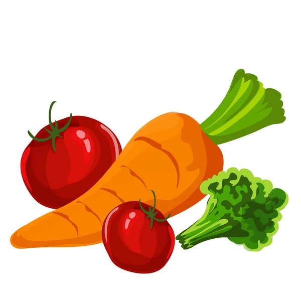 番茄、 胡萝卜卡通风格与孤立背景 — 图库矢量图片