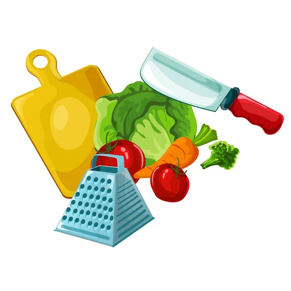 Barevné organické designový koncept s množstvím čerstvé zeleniny v komické stylu — Stockový vektor
