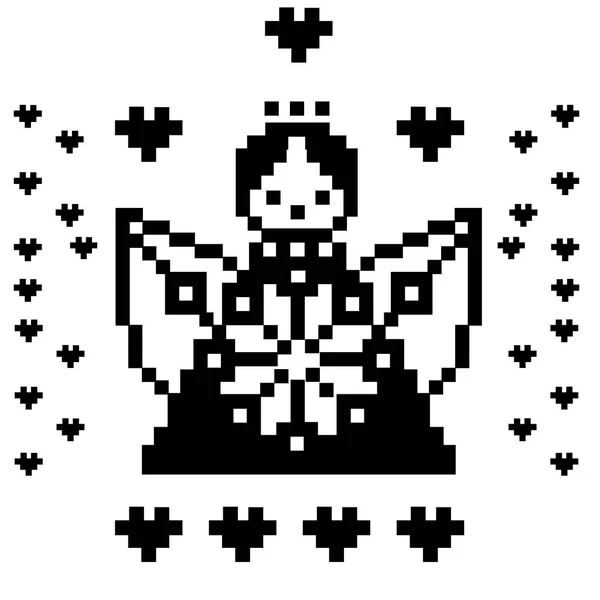 Pixel umění anděla, nebe, znaky izolovaných na bílém pozadí. Vektorové ilustrace. — Stockový vektor