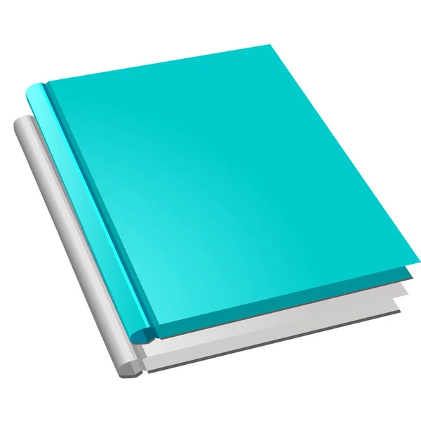 Leere vertikale Buchdeckelvorlage mit Seiten auf der Vorderseite, die auf weißer Oberfläche stehen. — Stockvektor