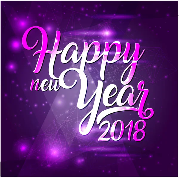 Happy New Year 2018 belettering op paarse futuristische achtergrond met sparkles. — Stockvector