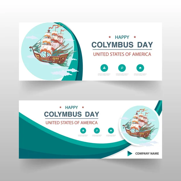 Columbus Day banner horizontal concept set. Flat illustration of 3 columbus Day vector banner horizontal concepts for web — Stock Vector