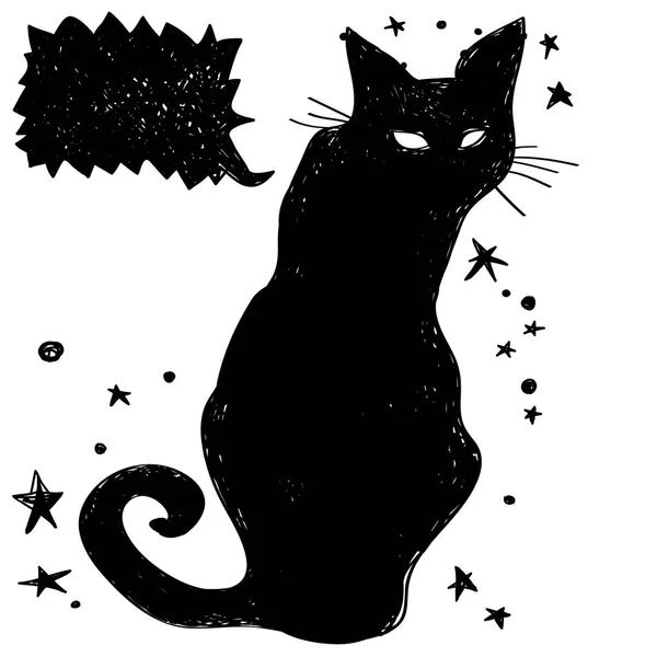 Gato bruja con una burbuja para mensajes . — Archivo Imágenes Vectoriales