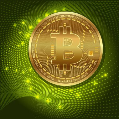 Altın bitcoin dijital para, fütüristik dijital para, teknoloji dünya çapında ağ konsepti, vektör illüstrasyonu