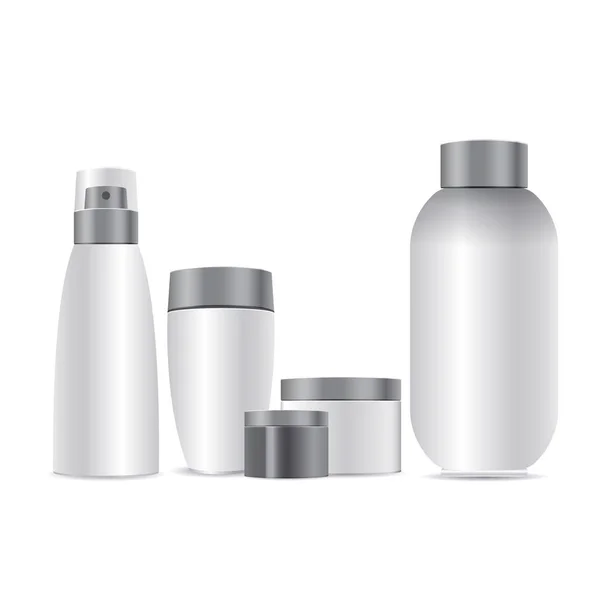3d mock-up de cosméticos. Definir modelos em branco vetorial de recipientes de plástico branco vazios e limpos . —  Vetores de Stock