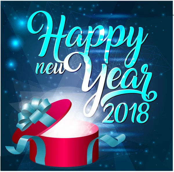 Briefkaart Happy New Year 2018 op een achtergrond van de sterren met heldere box. — Stockvector