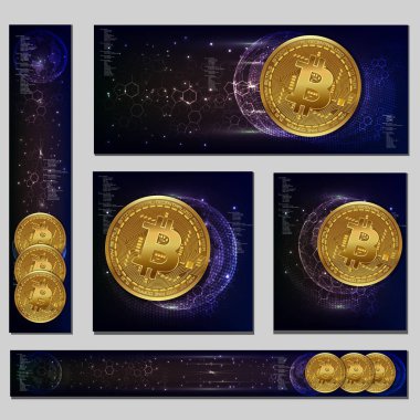 Cryptocurrency Pazar, makale, reklam bannerları. Altın Bitcoin.
