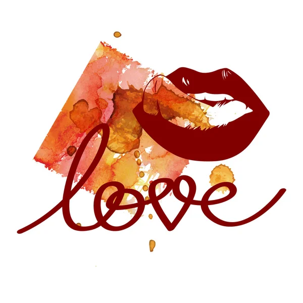 Amour calligraphie lettrage affiche et baiser. Encre de brosse sèche moderne impression artistique . — Image vectorielle