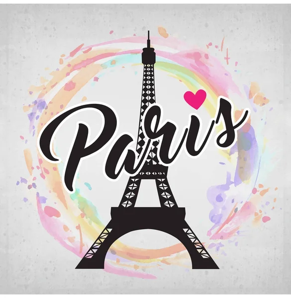 Vektor Ručně Nakreslený Obrázek Eiffelovou Věží Paříži Paříž Pozadí Akvarel — Stockový vektor