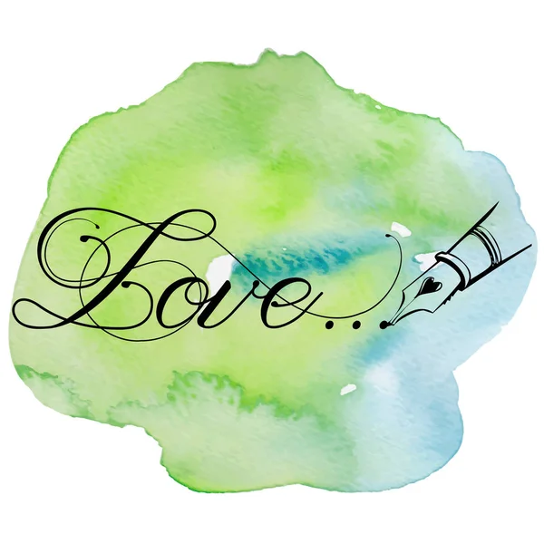 Handgezeichnetes Aquarell mit Kalligrafie-Text Liebe... Valentinstag, Hochzeit, Datierung und andere romantische Ereignisse. — Stockvektor