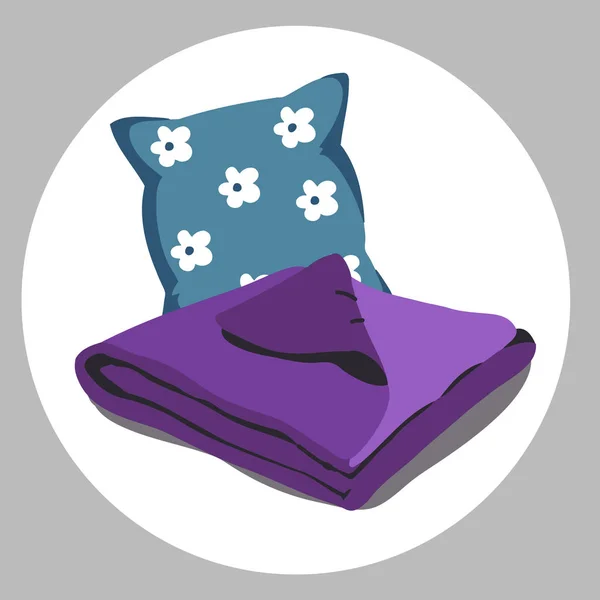 Roupa de cama colorida. Travesseiros, lençóis, cobertores. Ilustração vetorial de um desenho animado — Vetor de Stock