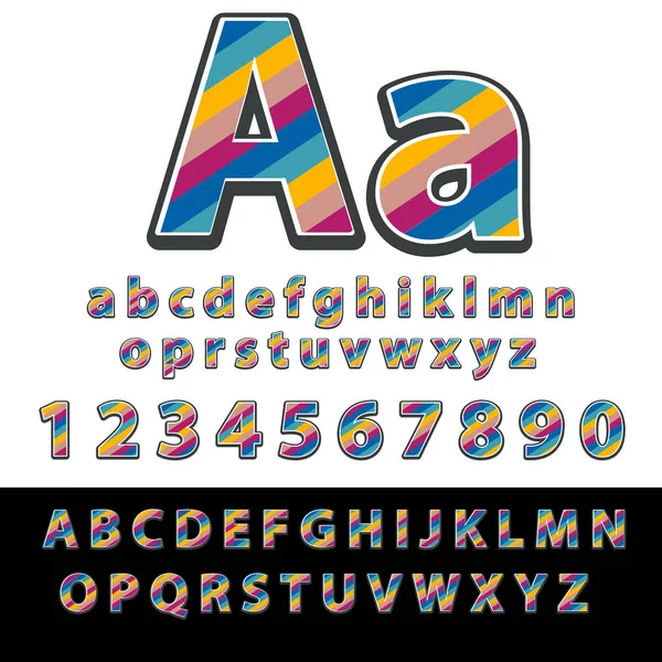 Lineare Schrift. Vektoralphabet mit Streifeneffekt Buchstaben und Zahlen. — Stockvektor
