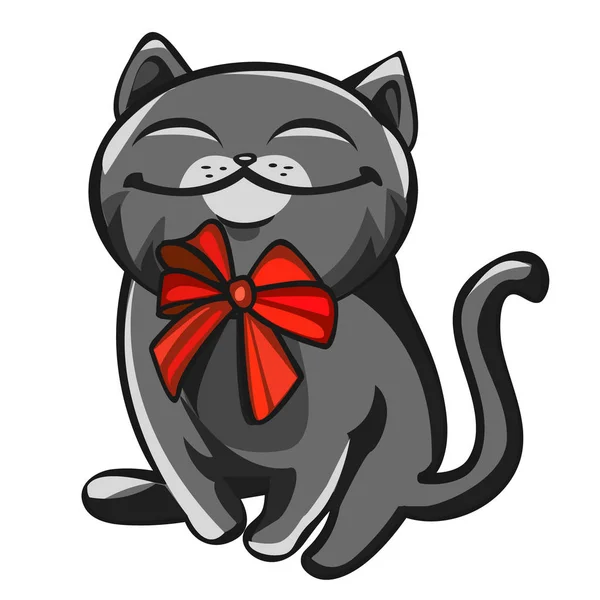 Muotokuva Shorthair Cat lasit punainen rusetti kaulassaan . — vektorikuva