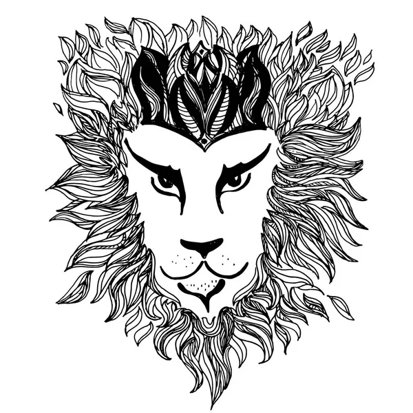 El León. Ilustración vectorial de garabatos en blanco y negro . — Vector de stock