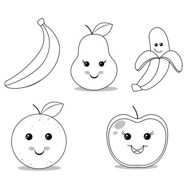 Coloring Fruit. Banana, pear, apple, orange. vector illustration vector