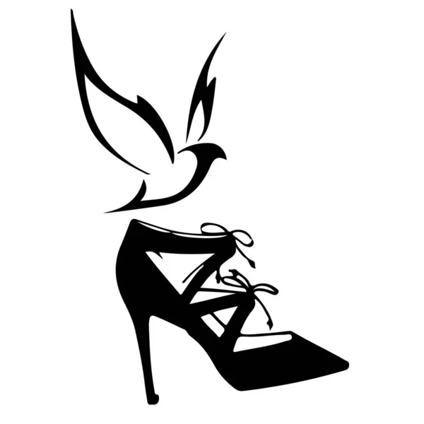 Women's shoes with bird. Hand drawn. Vector — 무료 스톡 포토