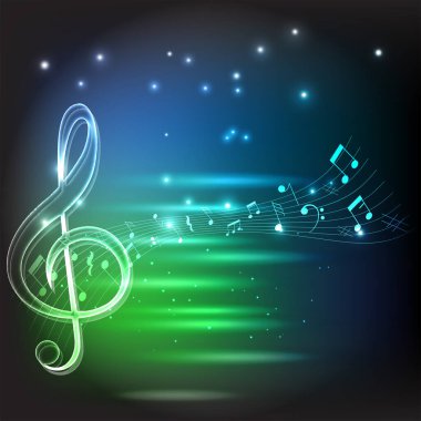 Müzik Not satırı personel daire şekli logosu simgesi ile anahat kontur set çizgi çizgi tasarım illüstrasyon izole müzik Not metin ve kopya alanı koyu mavi zemin üzerine