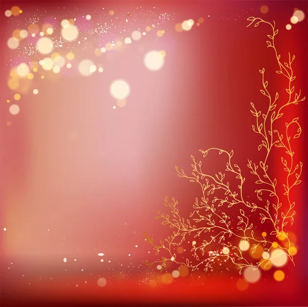 Αφηρημένο Φόντο Χρυσά Λουλούδια Και Μαγικό Φως Κόκκινο Φόντο Πολυτελή — Διανυσματικό Αρχείο